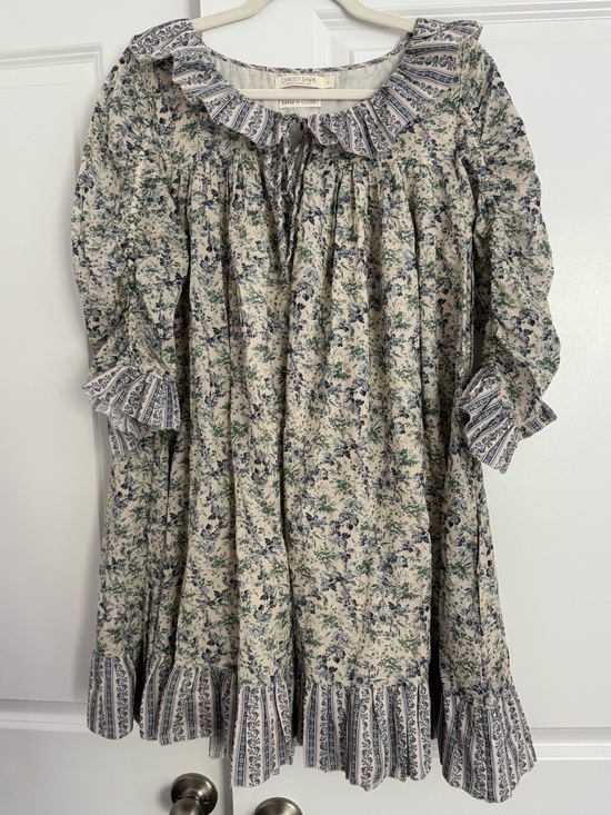Christy Dawn Dresses & Skirts - Christy Dawn Cream Floral Ruffled Peasant Dress with Blue Accents